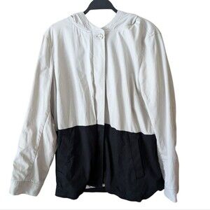 J. Jill Colorblock Khaki Black Hooded Utility Jacket Size XL